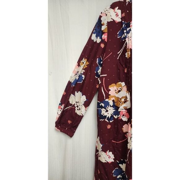 Old Navy Woman's Notched V-Neck Multi-Burgundy Floral Dress 3/4 Sleeve Size Lg - Picture 5 of 9